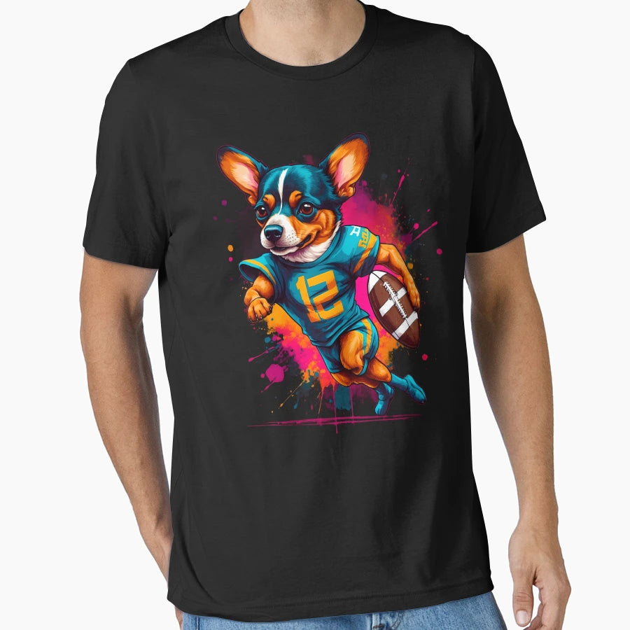 Chihuahua Corgi Dog Playing American T-Shirt - Unique Graphic Men Women - T-Shirt, Sweatshirt, Hoodie