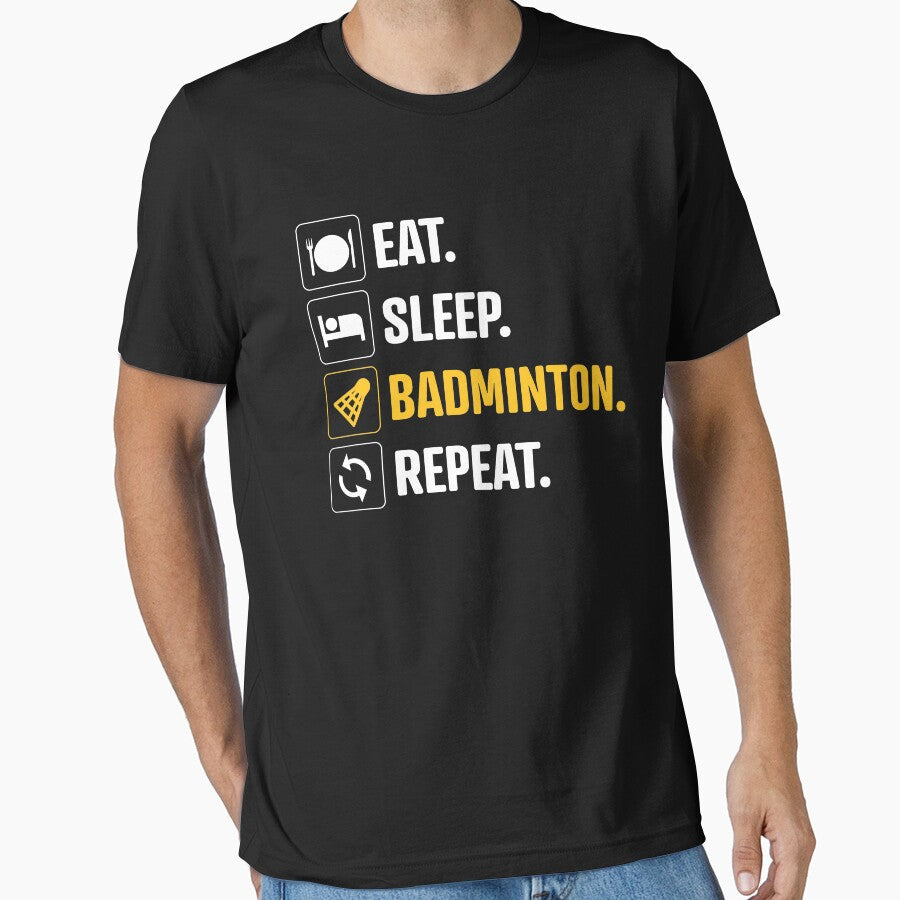 Eat Sleep Badminton Repeat by justjonboy - Adult & Kids T-Shirts, Sweatshirts & Hoodies apparel design preview 1