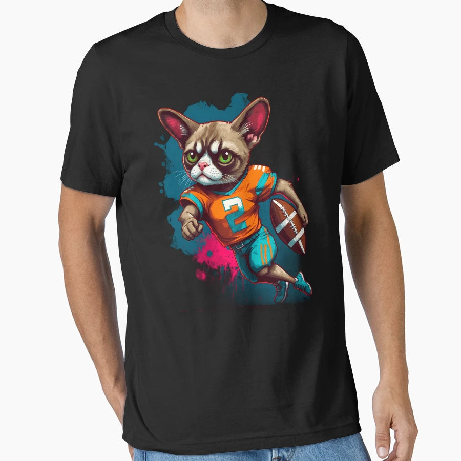 Grumpy Persian Cat Playing American T-Shirt - Unique Graphic for Adults - T-Shirt, Sweatshirt, Hoodie