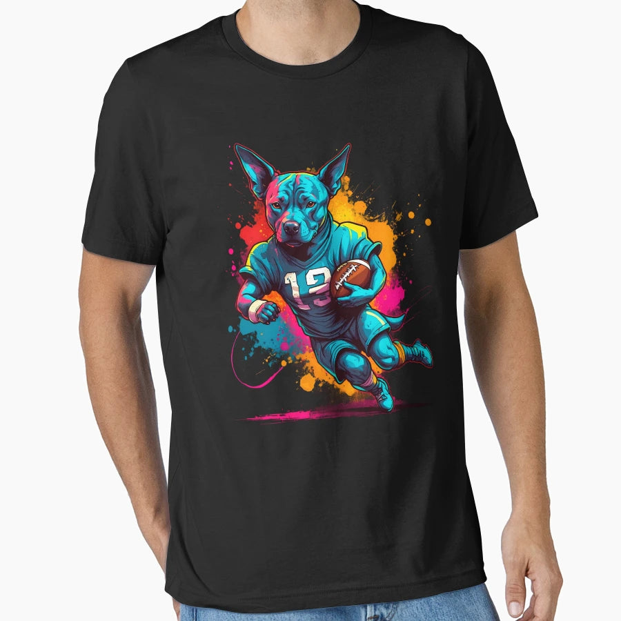 Pitbull Dog Playing American Football T-Shirt - Unique Graphic for Adults - T-Shirt, Sweatshirt, Hoodie