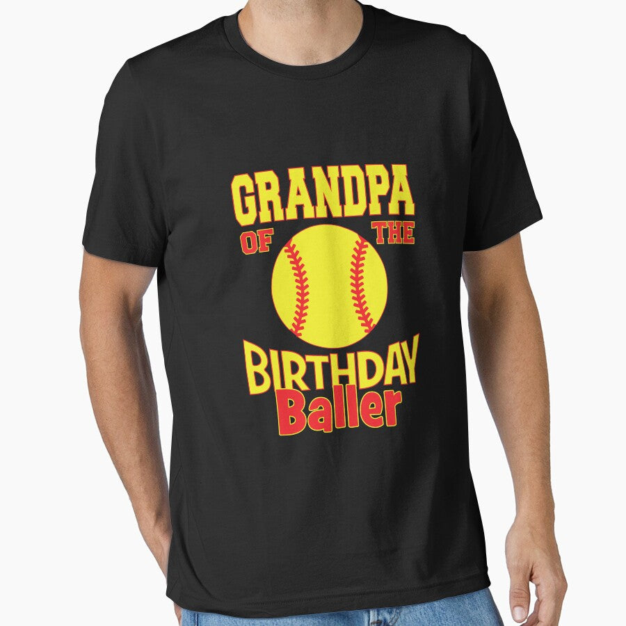 Grandpa Of The Birthday Baller Softball Lover B-day - Adult & Kids T-Shirts, Sweatshirts & Hoodies apparel design preview 1