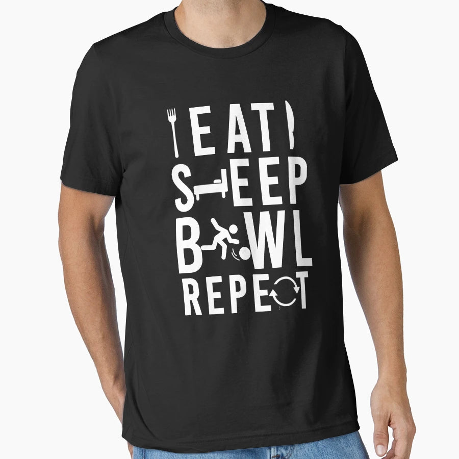 Eat Sleep Bowl Repeat Funny Bowling T-Shirt - Minimalist Print for Adults - T-Shirt, Sweatshirt, Hoodie