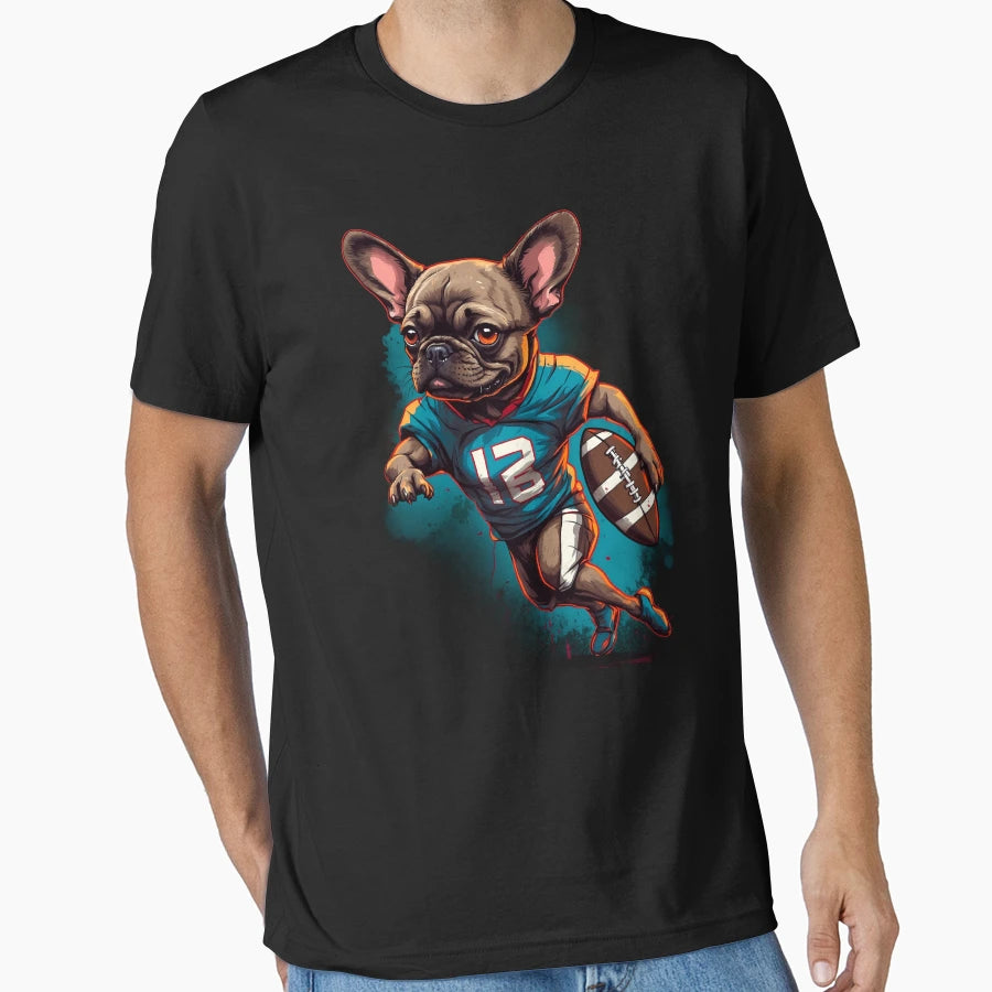 French Bulldog Playing American Football T-Shirt - Aesthetic Graphic Unisex - T-Shirt, Sweatshirt, Hoodie