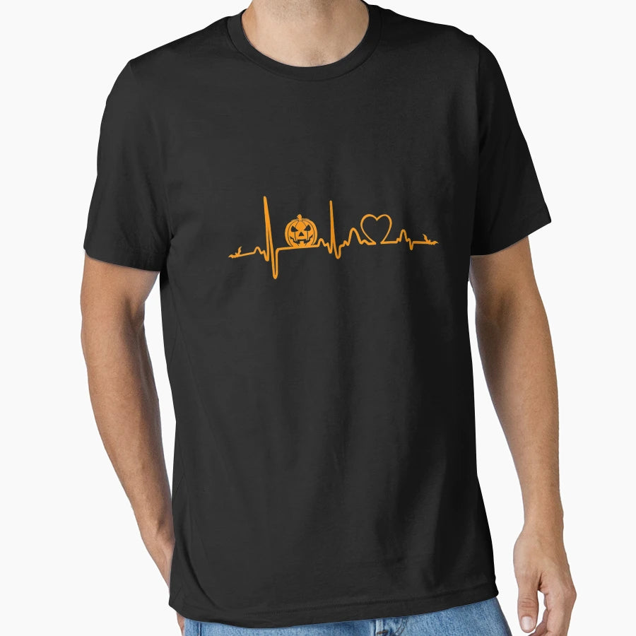 Pumpkin Heartbeat Halloween T-Shirt - Minimalist Print for Adults - T-Shirt, Sweatshirt, Hoodie