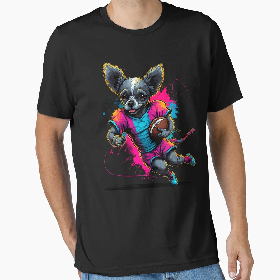 Poodle Dog Playing American Football T-Shirt - Casual Everyday Wear Unisex - T-Shirt, Sweatshirt, Hoodie