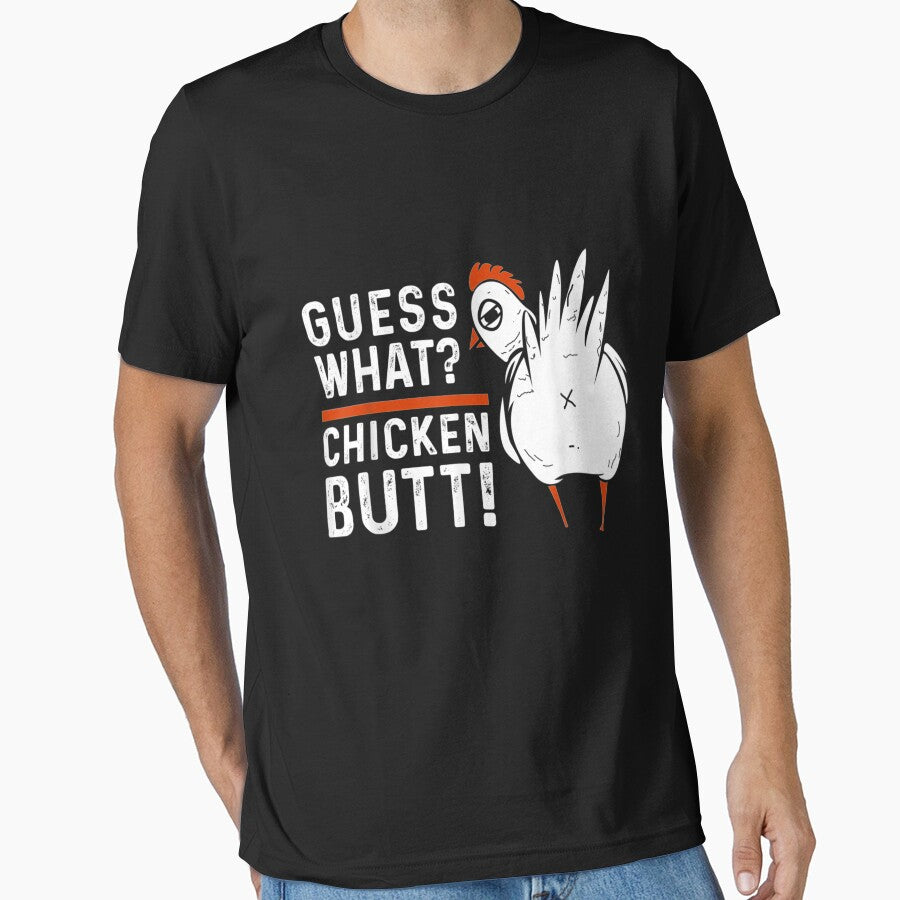 Funny Guess What Chicken Butt White by JessiaDubois - Adult & Kids T-Shirts, Sweatshirts & Hoodies apparel design preview 1