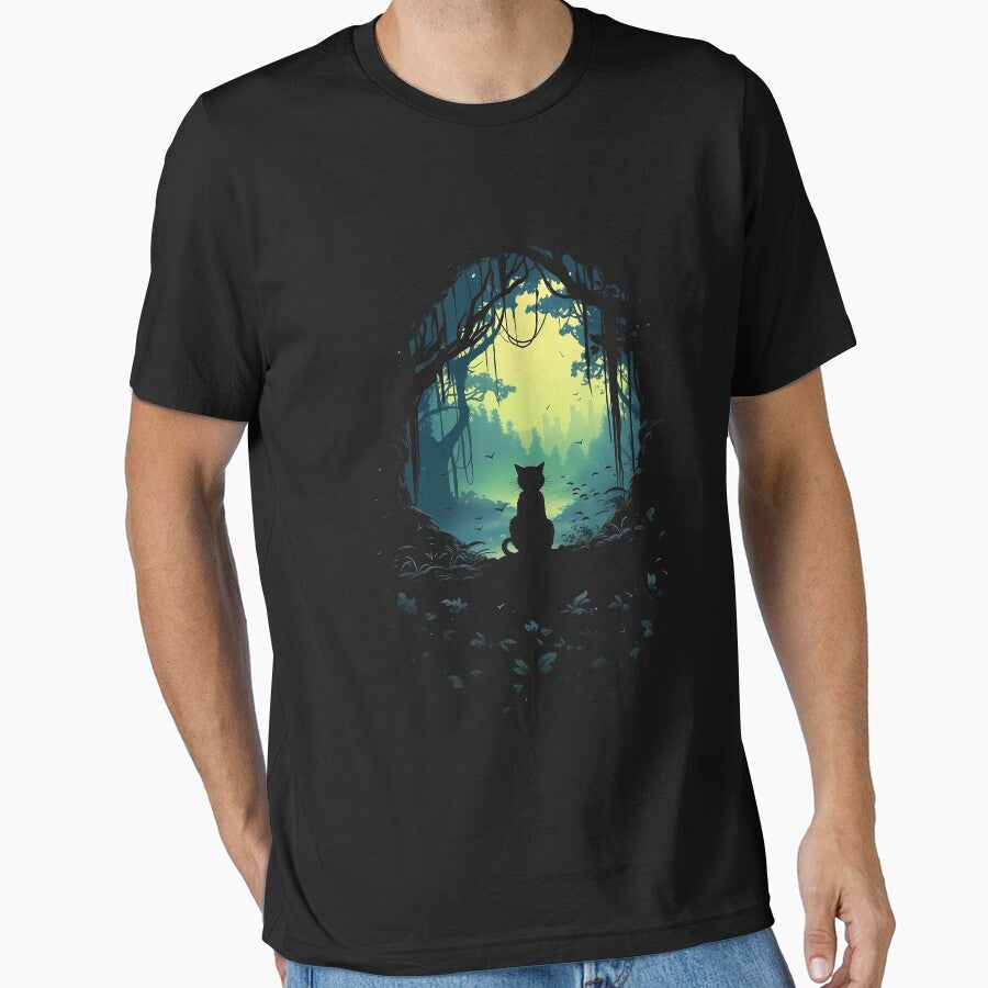 Black Cat In Enchanted Forest by BrilliantTShop - Adult & Kids T-Shirts, Sweatshirts & Hoodies apparel design preview 1