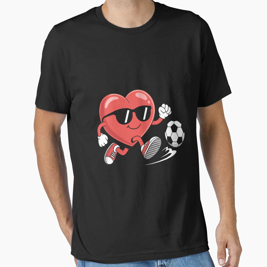 Heart Playing Soccer Valentines Day T-Shirt - Aesthetic Graphic Men Women - T-Shirt, Sweatshirt, Hoodie