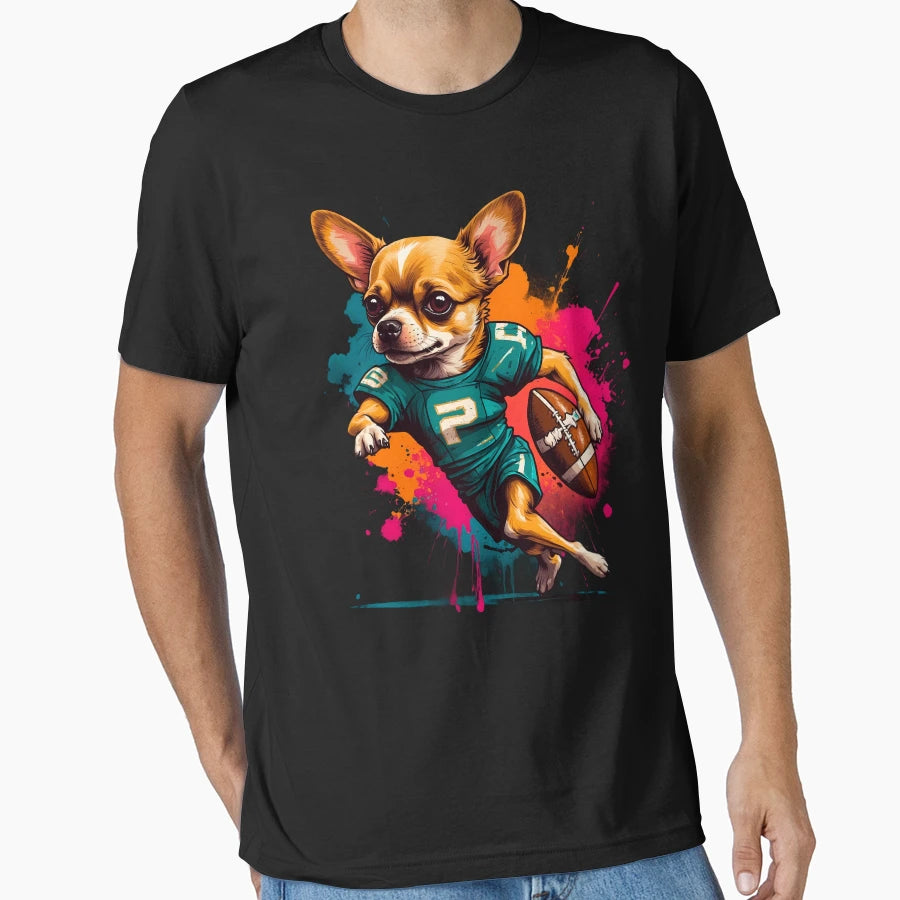 Chihuahua Dog Playing American T-Shirt - Aesthetic Graphic for Adults - T-Shirt, Sweatshirt, Hoodie