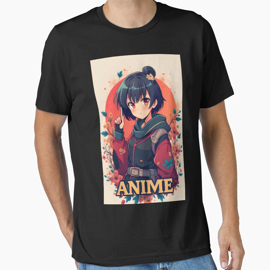 Thoughtful and Serious Anime Girl in Casual with - Adult & Kids T-Shirts, Sweatshirts & Hoodies apparel design preview 1