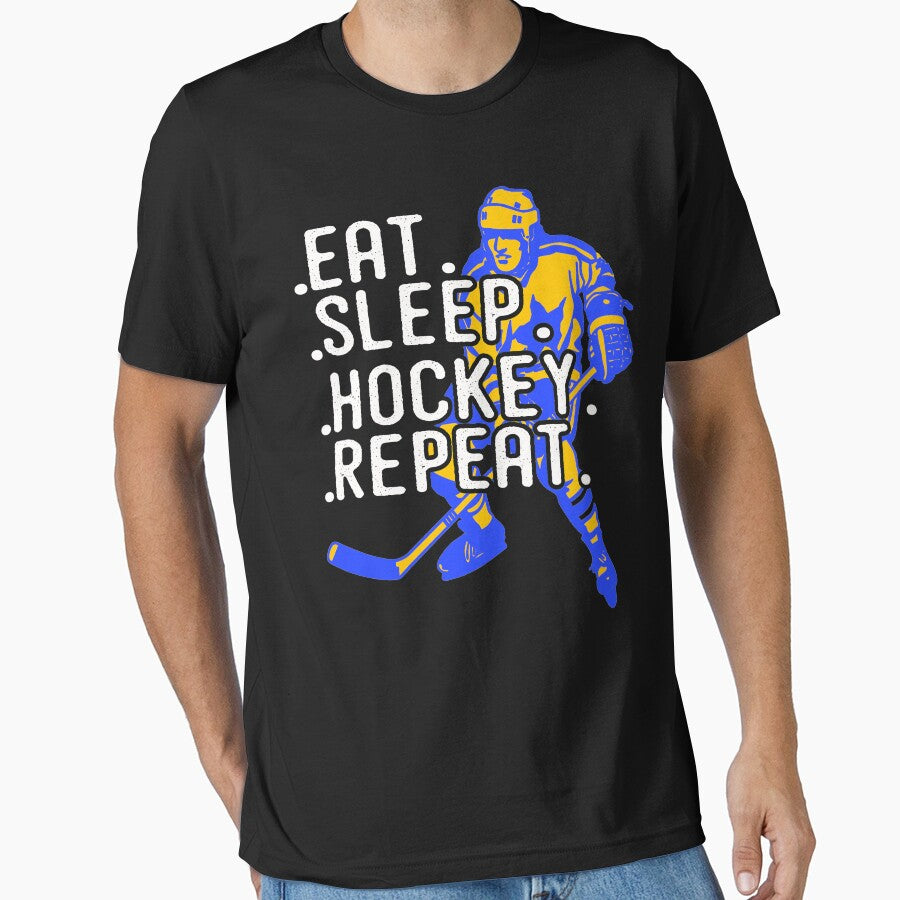 Vintage Eat Sleep Hockey Repeat by romboshirt - Adult & Kids T-Shirts, Sweatshirts & Hoodies apparel design preview 1
