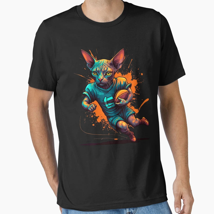 Sphynx Cat Playing American Football T-Shirt - Trendy Graphic Unisex - T-Shirt, Sweatshirt, Hoodie