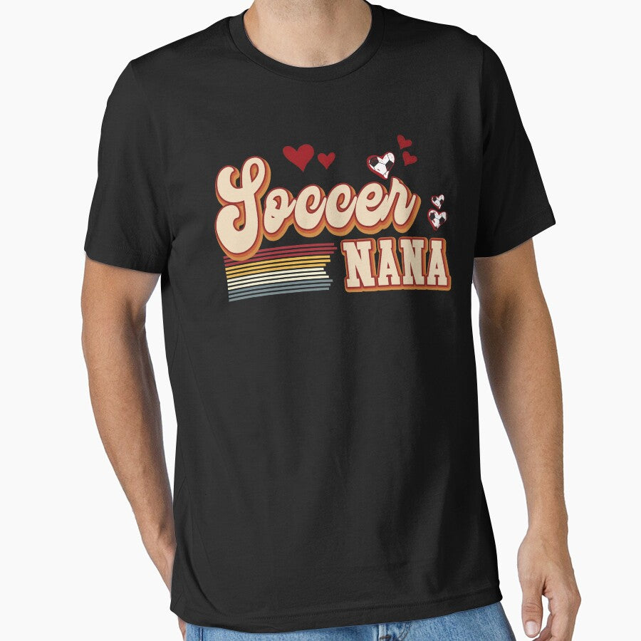 Vintage Soccer Nana Retro Hearts by LarryMBrown - Adult & Kids T-Shirts, Sweatshirts & Hoodies apparel design preview 1