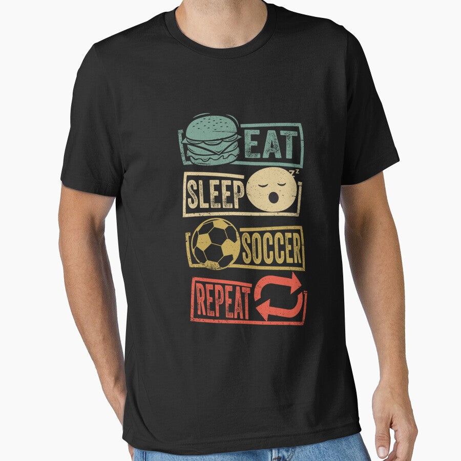 Eat Sleep Soccer Repeat Retro Lover Gift Sticker by - Adult & Kids T-Shirts, Sweatshirts & Hoodies apparel design preview 1