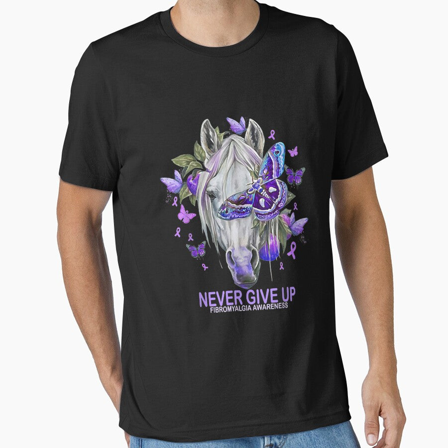 Fibromyalgia Awareness Never Give up Horse Purple - Adult & Kids T-Shirts, Sweatshirts & Hoodies apparel design preview 1