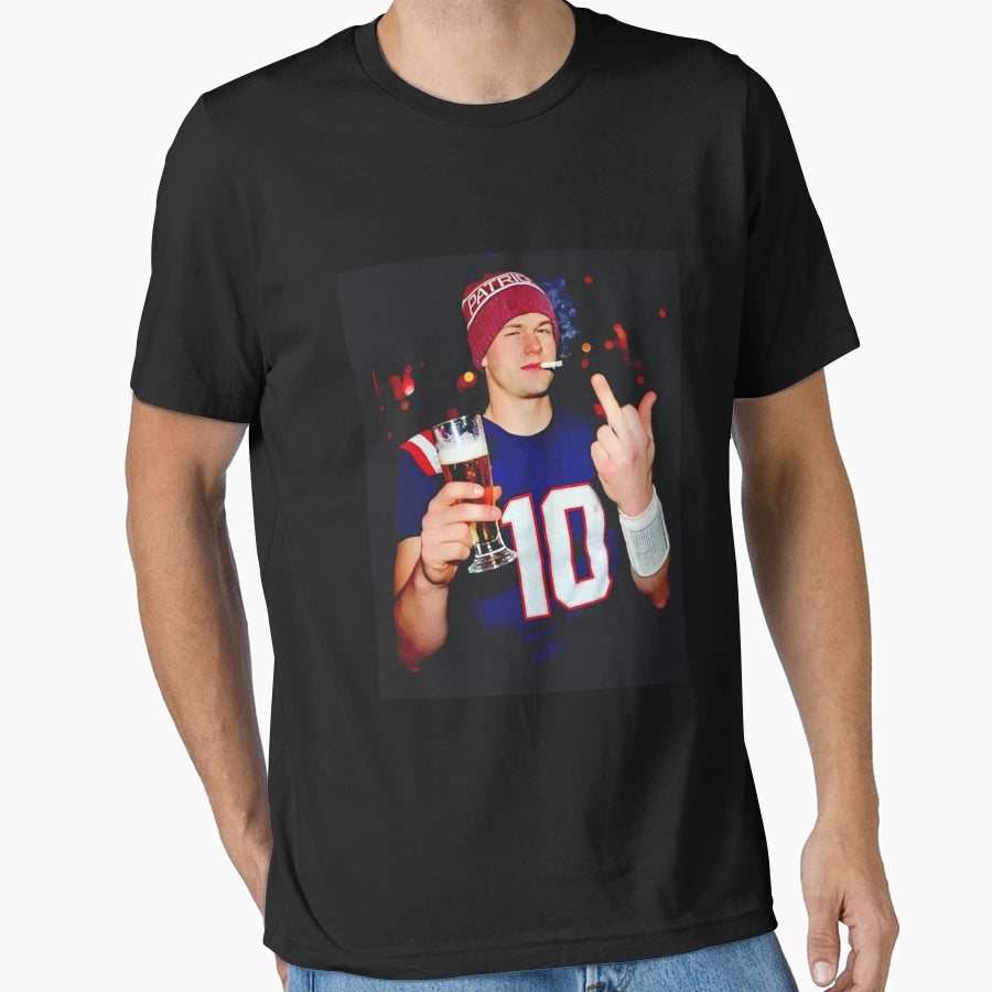 Drake Maye Smoking Middle Finger T-Shirt - Custom Art Print Unisex - T-Shirt, Sweatshirt, Hoodie