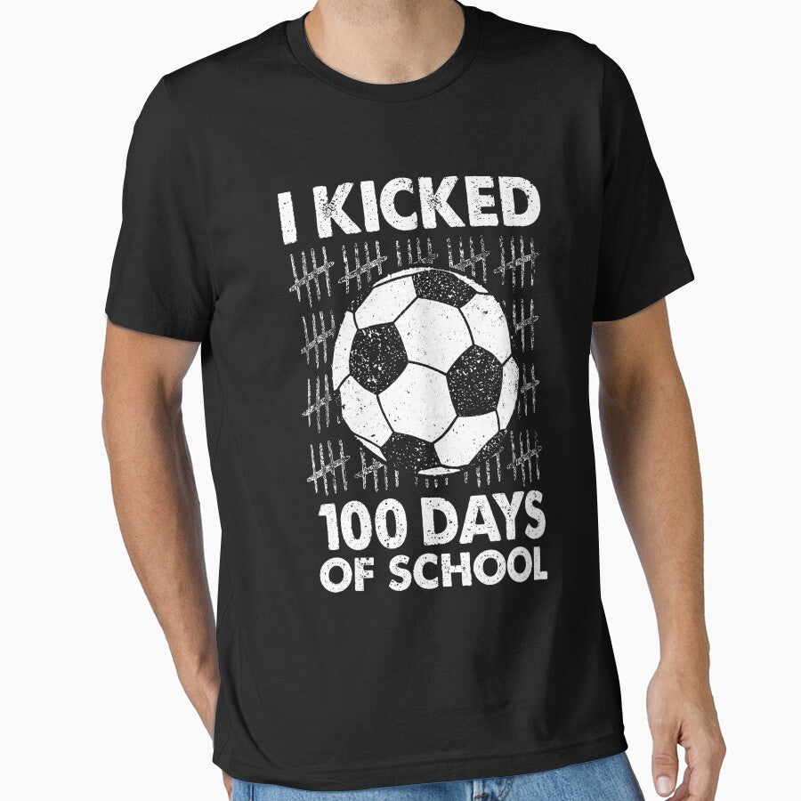I Kicked 100 Days of School Soccer 100th Day Sport - Adult & Kids T-Shirts, Sweatshirts & Hoodies apparel design preview 1