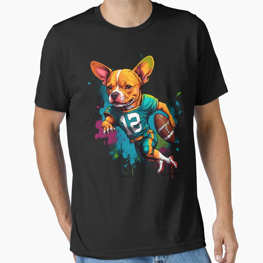 Pitbull Dog Playing American Football T-Shirt - Custom Art Print Unisex - T-Shirt, Sweatshirt, Hoodie