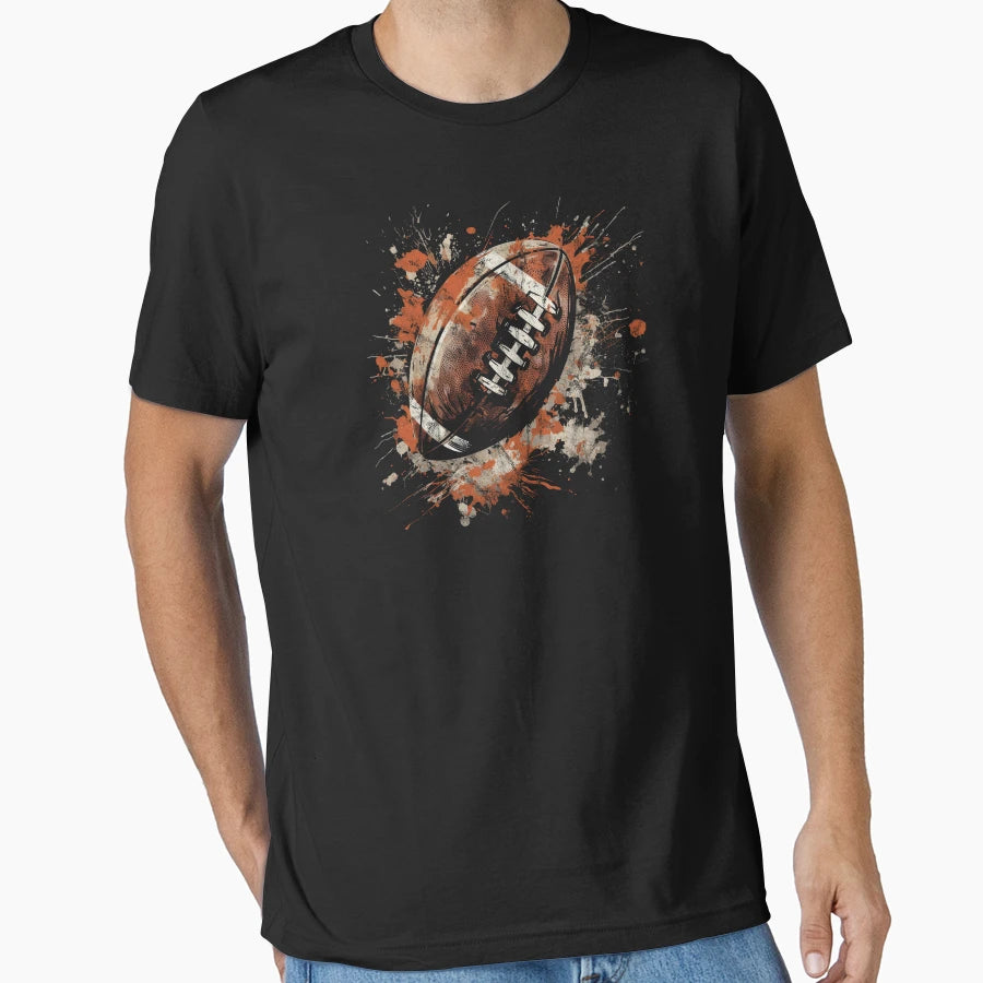 Rugged Leather Football Distressed T-Shirt - Graphic Print Men Women - T-Shirt, Sweatshirt, Hoodie
