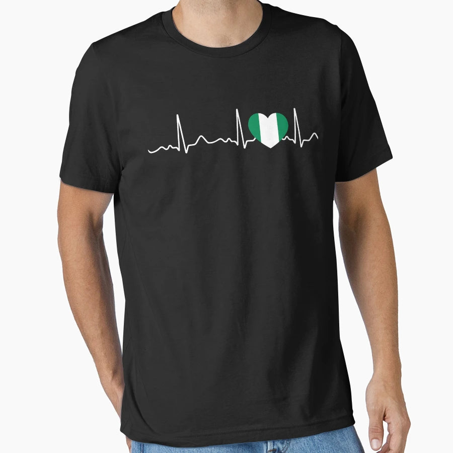 Nigeria Heartbeat Pulse Heartline T-Shirt - Fun Novelty Design Men Women - T-Shirt, Sweatshirt, Hoodie