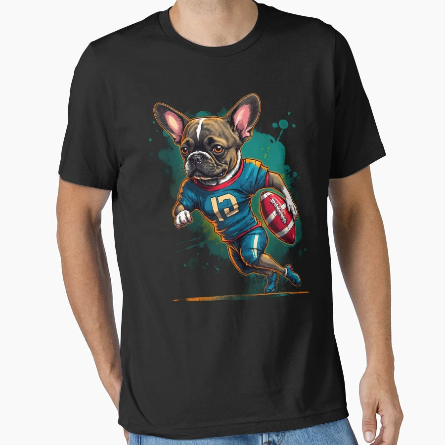 French Bulldog Playing American T-Shirt - Aesthetic Graphic for Adults - T-Shirt, Sweatshirt, Hoodie