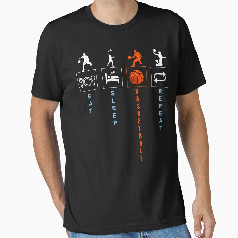 Eat Sleep Basketball Repeat T-Shirt - Minimalist Print Unisex - T-Shirt, Sweatshirt, Hoodie