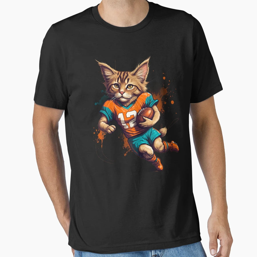 Syberian Cat Playing American Football T-Shirt - Unique Graphic Men Women - T-Shirt, Sweatshirt, Hoodie