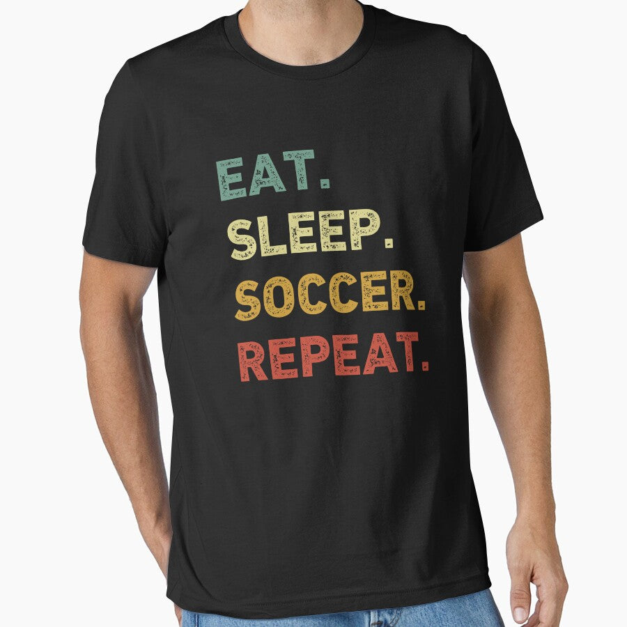 Eat Sleep Soccer Repeat Retro Funny by RareBunny - Adult & Kids T-Shirts, Sweatshirts & Hoodies apparel design preview 1