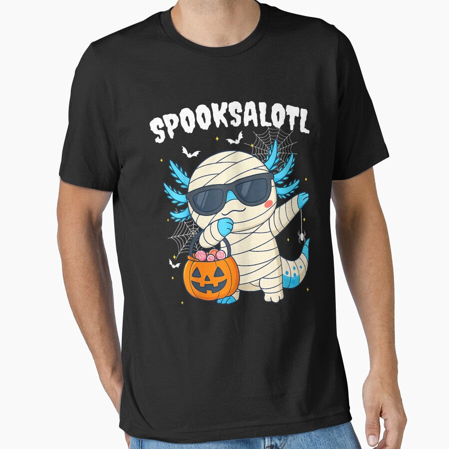 Cute Axolotl Loves Eating Sweet Halloween Pumpkin by - Adult & Kids T-Shirts, Sweatshirts & Hoodies apparel design preview 1