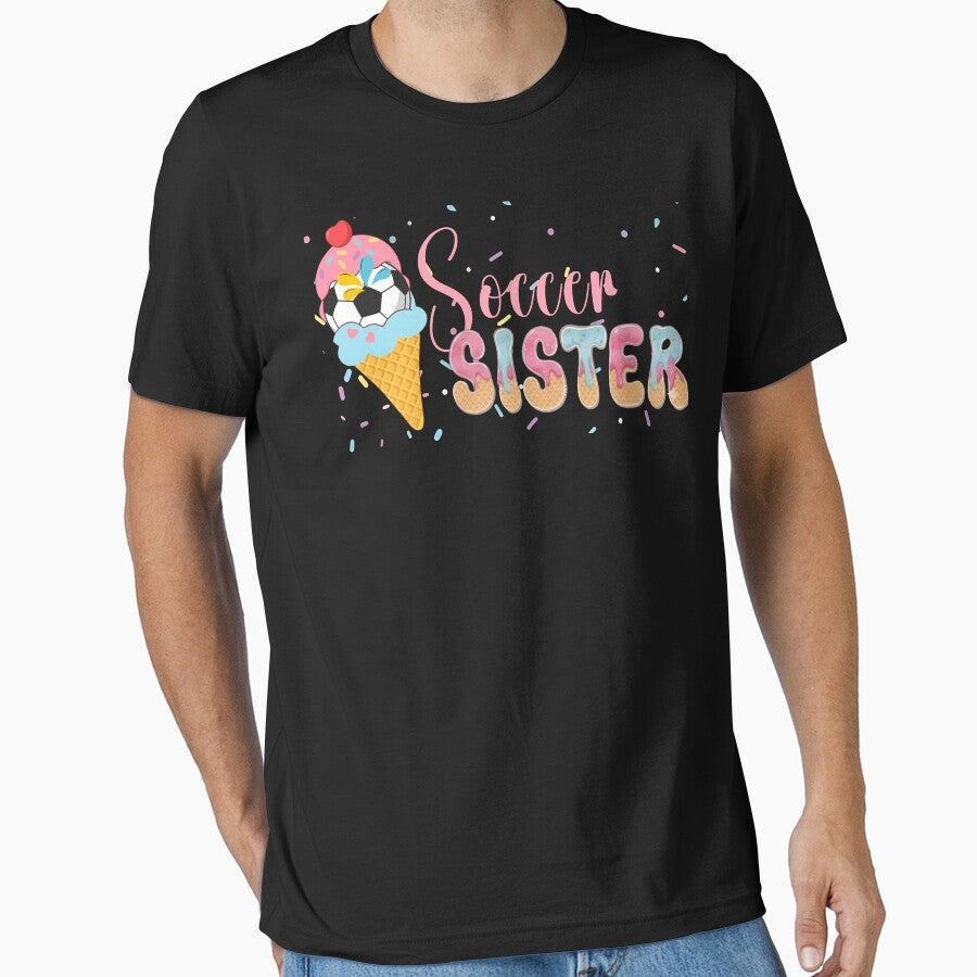 Cute Soccer Sister Ice Cream Graphic by LarryMBrown - Adult & Kids T-Shirts, Sweatshirts & Hoodies apparel design preview 1