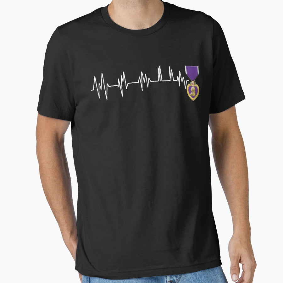Heart Beats Purple Heart Medal Award T-Shirt - Trendy Graphic for Adults - T-Shirt, Sweatshirt, Hoodie
