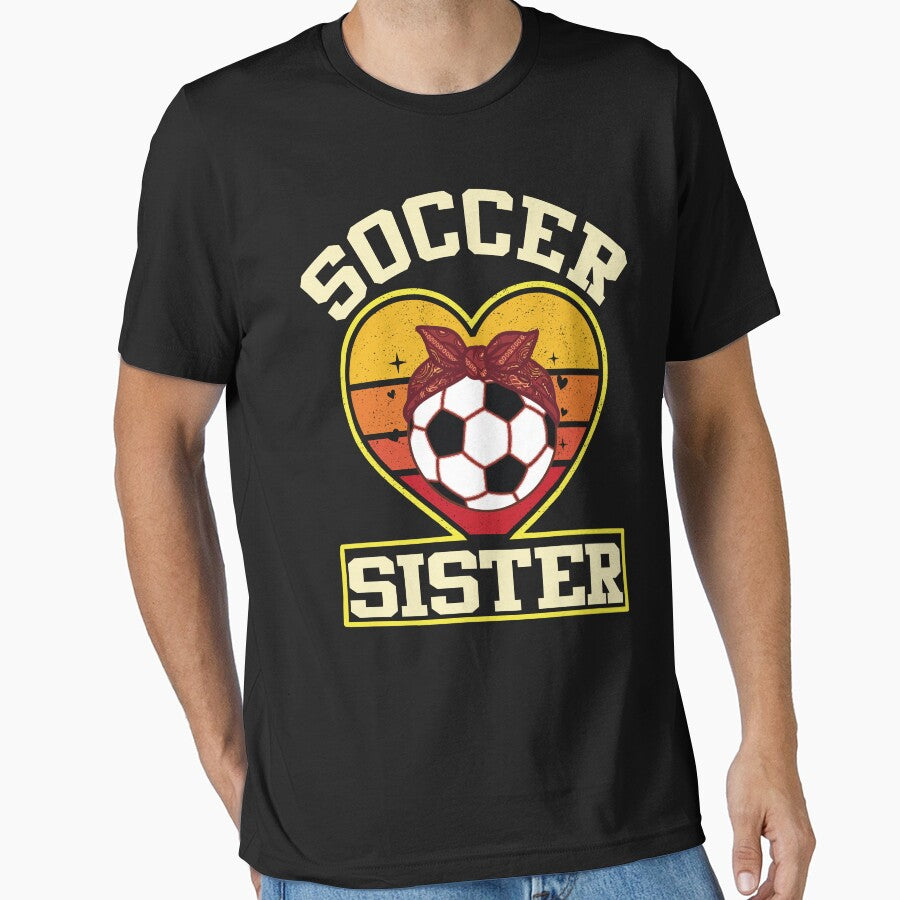 Retro Soccer Sister Heart Design by LarryMBrown - Adult & Kids T-Shirts, Sweatshirts & Hoodies apparel design preview 1