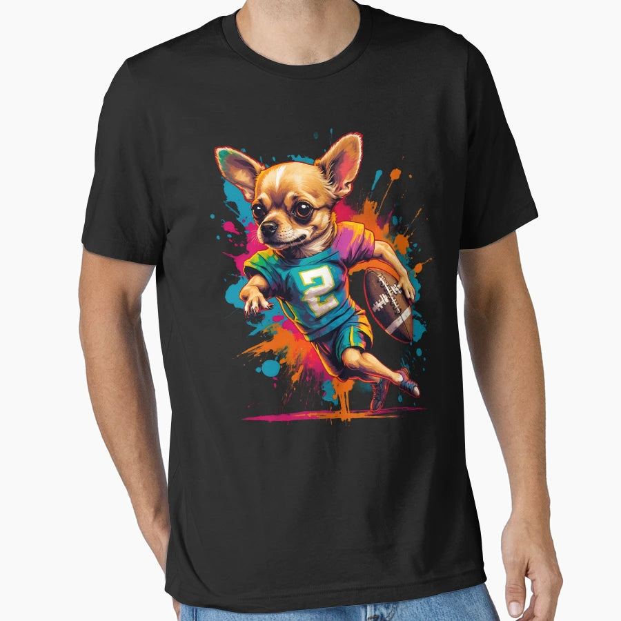 Chiahuahua Playing American Football T-Shirt - Casual Everyday Wear Unisex - T-Shirt, Sweatshirt, Hoodie