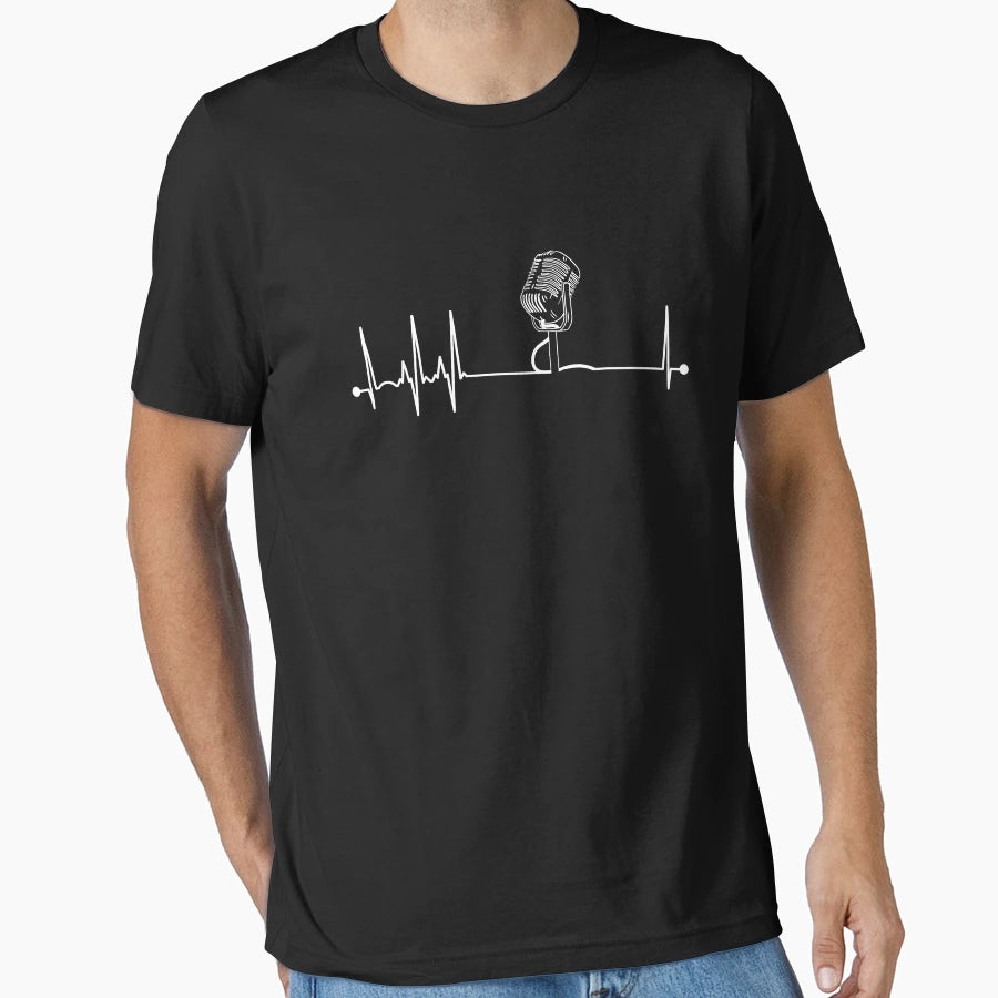Microphone Heartbeat Radio Podcast Pulse T-Shirt - Streetwear Style Unisex - T-Shirt, Sweatshirt, Hoodie