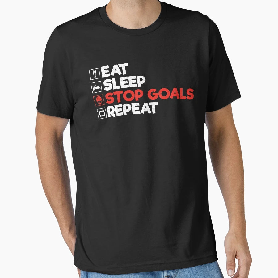 Eat Sleep Stop Goals Repeat Funny Hockey T-Shirt - Graphic Print Men Women - T-Shirt, Sweatshirt, Hoodie