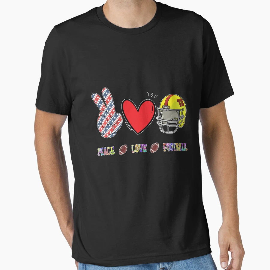 Peace Love Football Leopard American T-Shirt - Minimalist Print Unisex - T-Shirt, Sweatshirt, Hoodie