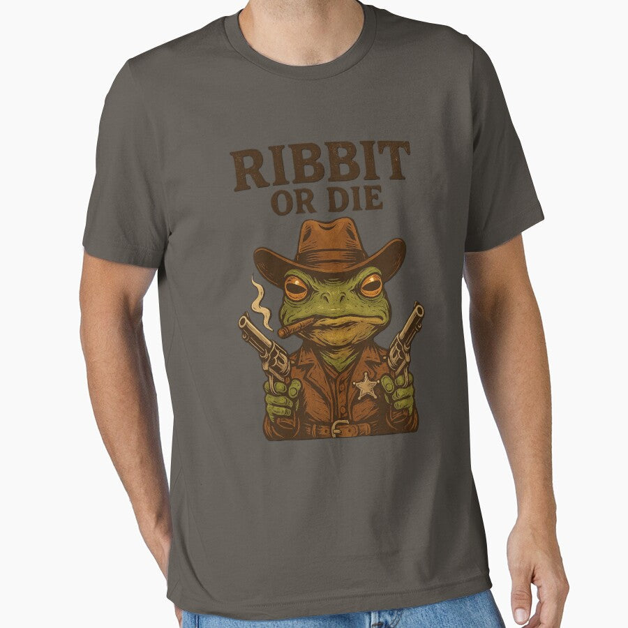 Cowboy Frog Meme Ribbit or Die Western Outlaw Design - Adult & Kids T-Shirts, Sweatshirts & Hoodies apparel design preview 1