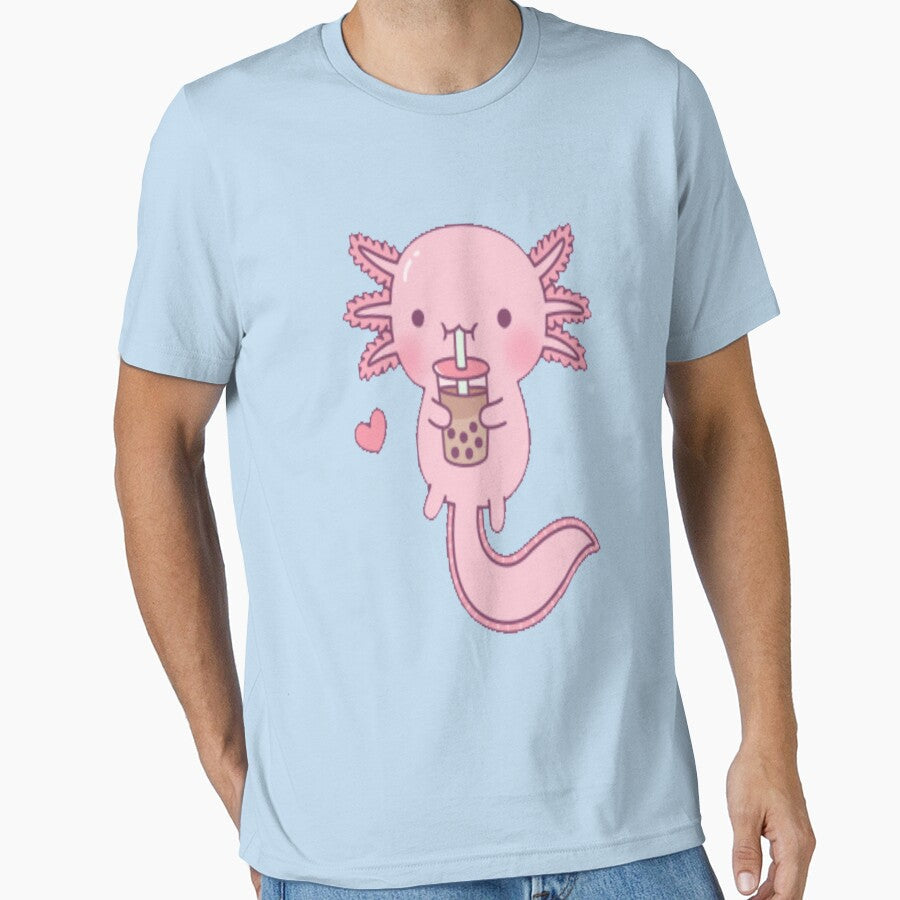 Cute Axolotl Loves Boba Tea by starshop - Adult & Kids T-Shirts, Sweatshirts & Hoodies apparel design preview 1