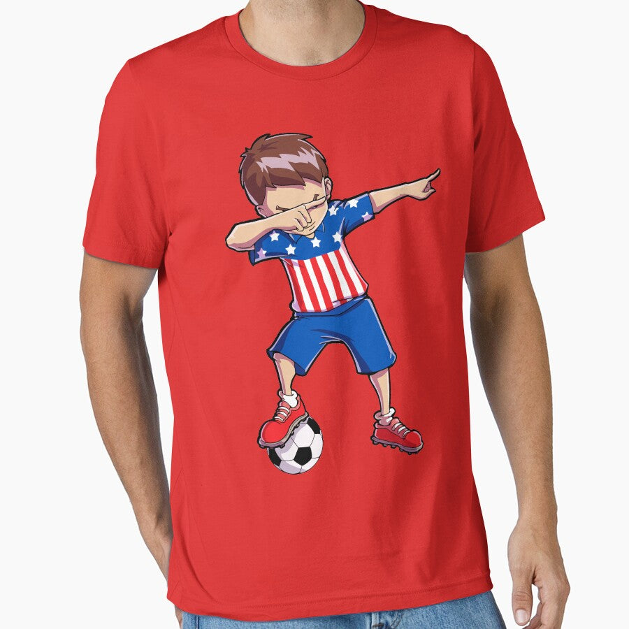 Dabbing Soccer for Boys Dab USA Flag Funny Football - Adult & Kids T-Shirts, Sweatshirts & Hoodies apparel design preview 1