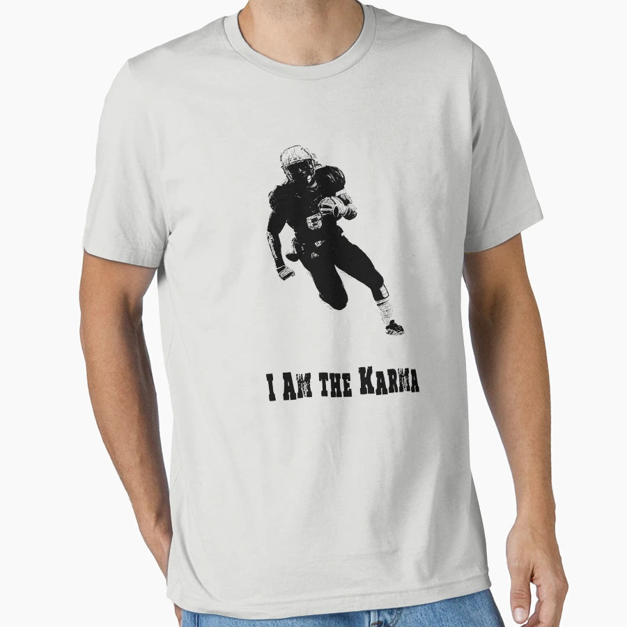 I Am Karma Football Sports Art T-Shirt - Minimalist Print Unisex - T-Shirt, Sweatshirt, Hoodie