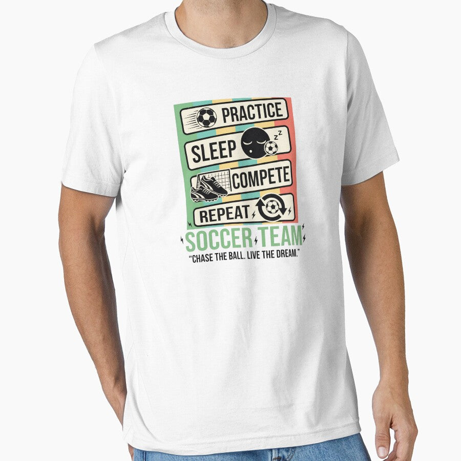Soccer Practice Sleep Compete Repeat Motivational - Adult & Kids T-Shirts, Sweatshirts & Hoodies apparel design preview 1