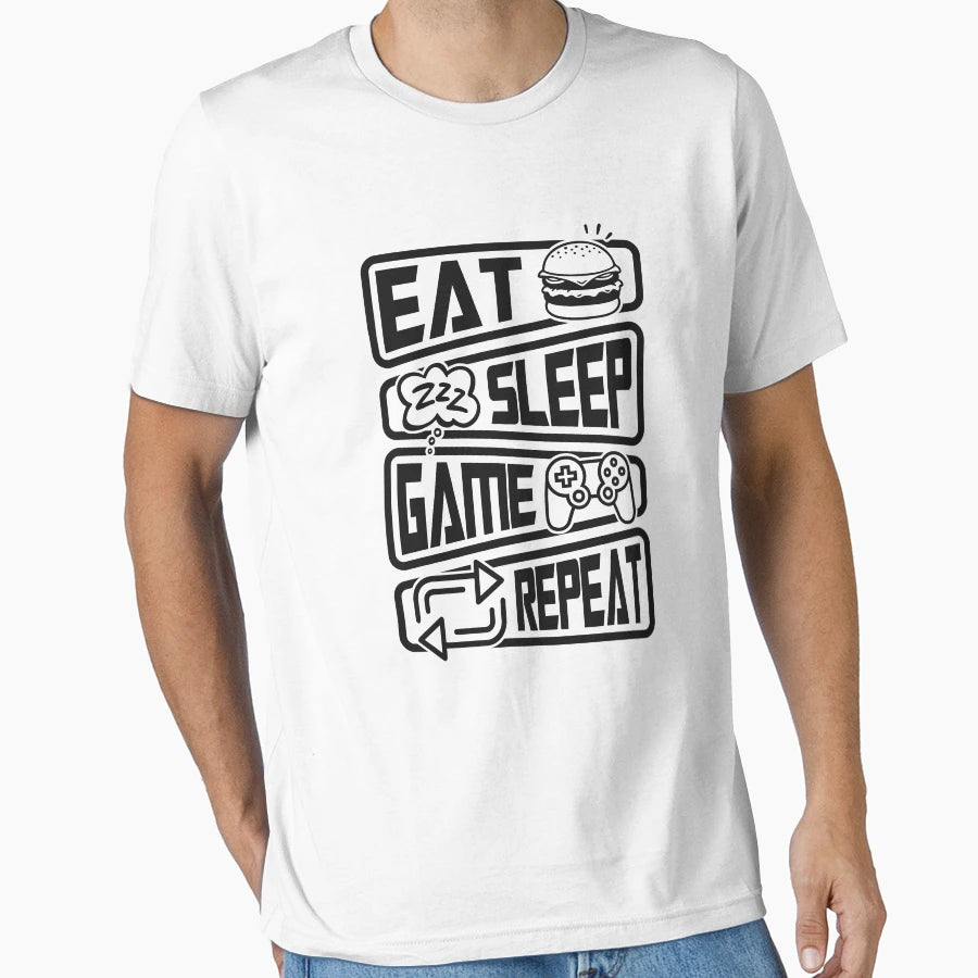 Eat Sleep Game Repeat T-Shirt - Minimalist Print for Adults - T-Shirt, Sweatshirt, Hoodie