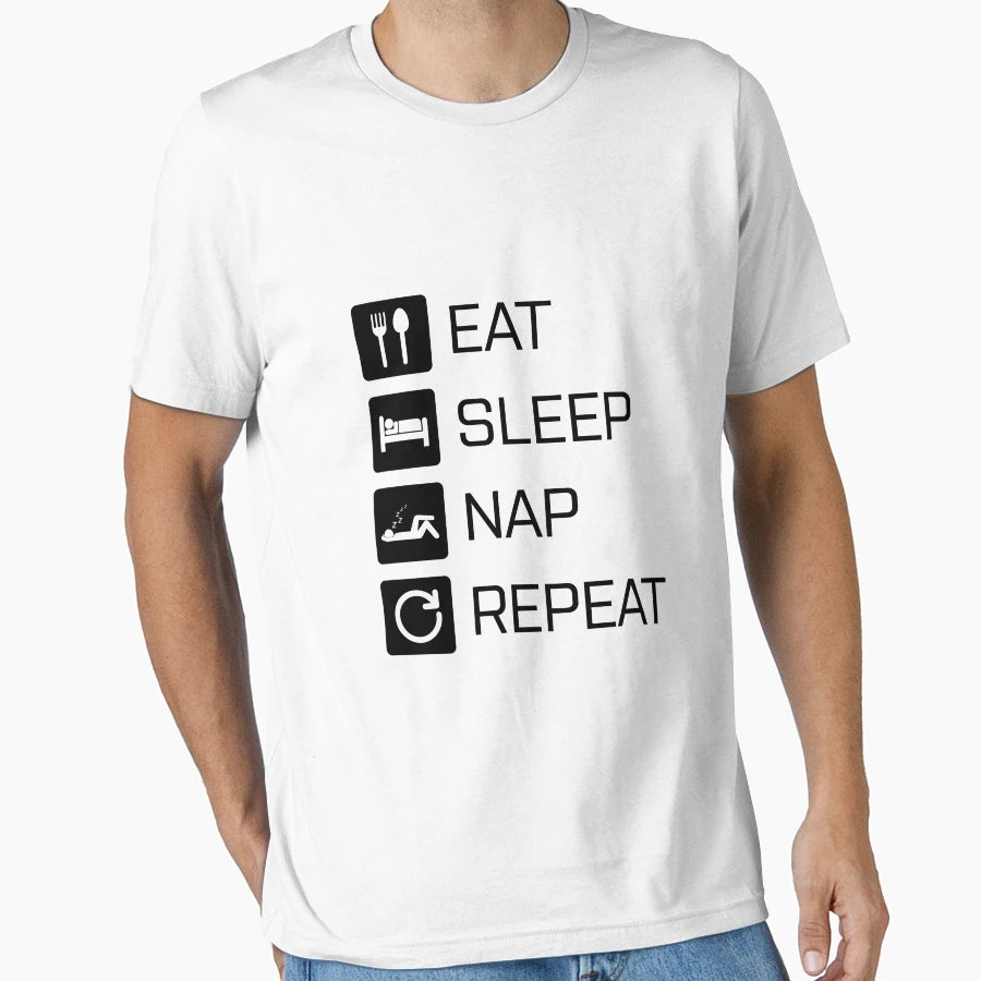Eat Sleep Nap Repeat T-Shirt - Minimalist Print for Adults - T-Shirt, Sweatshirt, Hoodie