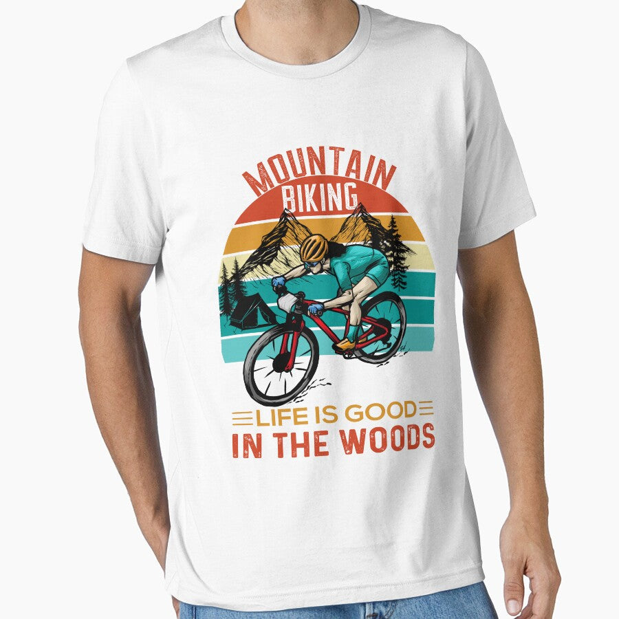 A mountain biker who rides his bike in nature by - Adult & Kids T-Shirts, Sweatshirts & Hoodies apparel design preview 1