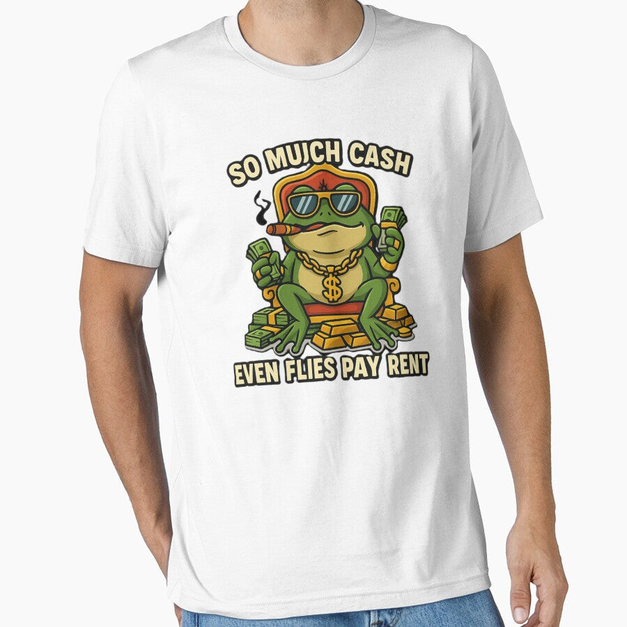 Rich Frog Meme So Much Cash Even Flies Pay Rent by - Adult & Kids T-Shirts, Sweatshirts & Hoodies apparel design preview 1