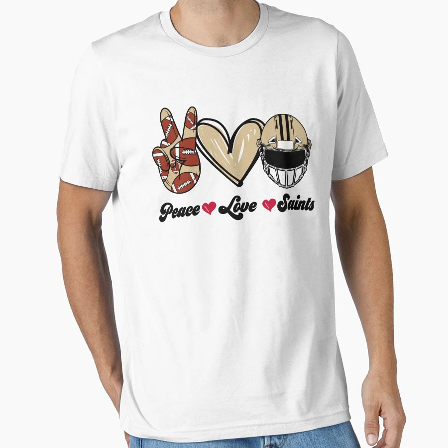 Peace Love Saints Football Team T-Shirt - Custom Art Print Unisex - T-Shirt, Sweatshirt, Hoodie