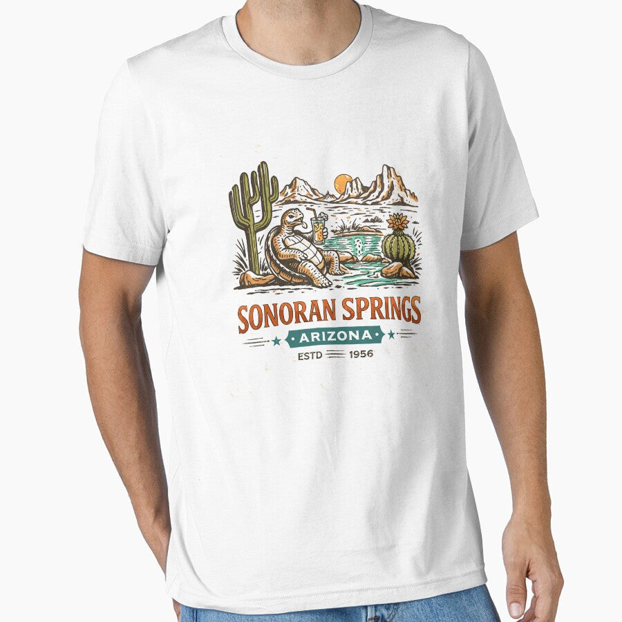 Sonoran Springs Arizona Vintage Desert Illustration - Adult & Kids T-Shirts, Sweatshirts & Hoodies apparel design preview 1