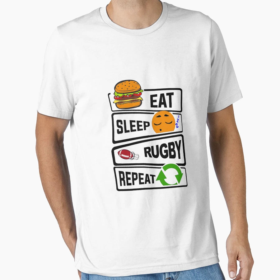 Eat Sleep Rugby Repeat Illustration T-Shirt - Custom Art Print Men Women - T-Shirt, Sweatshirt, Hoodie