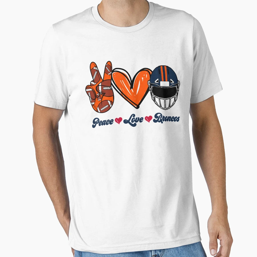Peace Love Broncos Football Team T-Shirt - Trendy Graphic Unisex - T-Shirt, Sweatshirt, Hoodie