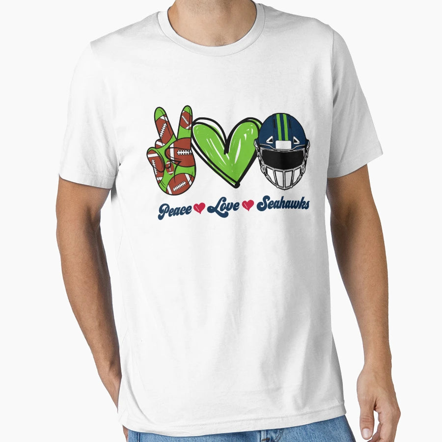 Peace Love Seahawks Football Team T-Shirt - Streetwear Style for Adults - T-Shirt, Sweatshirt, Hoodie